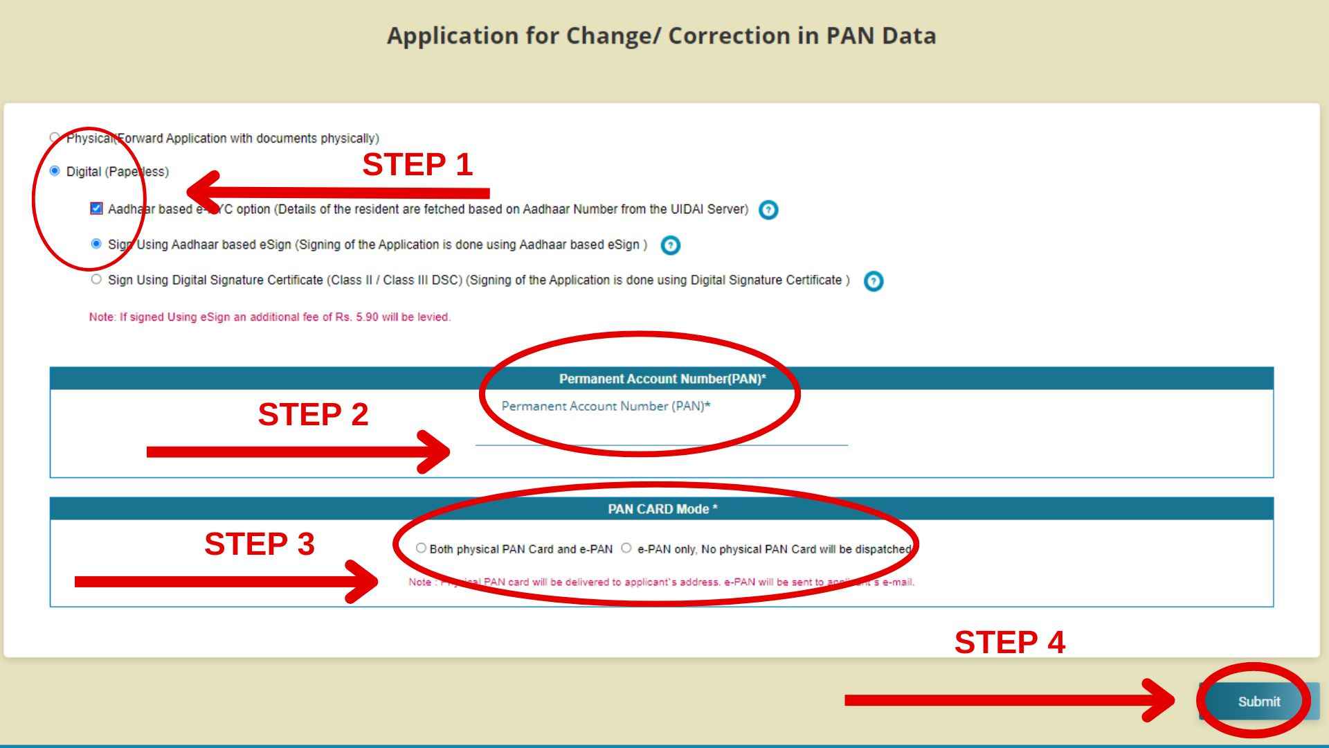 Pan card name change step 4